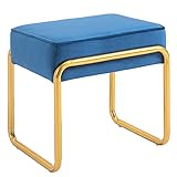 HOMCOM Fußhocker Polsterhocker mit Goldsockel für Wohnzimmer Schlafzimmer Fußauflage Samt-Touch modern Schaumstoff Stahl Blau+Gold 43 x 36 x 42 cm