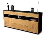 Stil.Zeit Sideboard Floria - Korpus anthrazit matt - Front Holz-Design Eiche (180x79x35cm) Push-to-Open Technik & Leichtlaufschienen