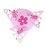 Elobra Deckenlampe Kinderzimmer 'Schmetterling' | hochwertige Kinderzimmerlampe für Mädchen aus Echtholz, rosa Prinzessin Lampe mit Blumenmuster, 30 x 30 x 20cm, Rosa Pink