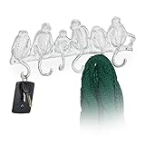 Relaxdays Garderobenleiste Affe, Gusseisen, HxBxT: 14,5 x 36,5 x 4 cm, 6 Garderobenhaken, antikes Schlüsselbrett, weiß