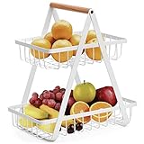 2-stöckiger Obstkorb, 30CM Obsthalter für Obst Brotkorb Gemüseregal, Obst Schüssel, Gemüsegestell, Obst Gemüse Brot Snacks Korb (Weiß, Quadrat)