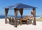 QUICK STAR Metall Garten Hardtop Pavillon 3x3,6m Doppelstegplatten Polycarbonat Dach Partyzelt Pergola mit 4 Seitenteilen