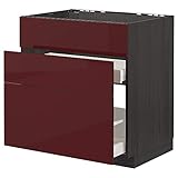 Ikea METOD/MAXIMERA Unterbau Cab F Spülbecken +3 Fronten/2 Schubladen, 80x60 cm, Schwarz Kallarp/Hochglanz Dunkelrotbraun