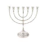 NKlaus Menorah Leuchter 7- armig Messing vernickelt Kerzen bis Ø 1,5cm Kerzenständer Höhe: 25cm Menora Breite :28cm Kirchenbedarf Dekoration 4032