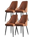 Küche Esszimmerstühle Esszimmerstuhl 4er Set mit dickem Leder und Sessel mit Rückenlehne Schwarze Metallfüße mit Fußpolstern - Lounge Gepolsterter Waschtischstuhl (Color : Orange)