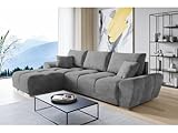 ML Furniture Velvet Ecksofa in L-Form – Grau Sofa – Couch mit Stauraum und Kissen - Ausziehbares Schlafsofa – Sofa mit Schlaffunktion - Schlafsofa mit Bettkasten – Gästebett – 289 x 189 cm