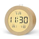 aboveClock Wecker Digital, Batteriebetriebene Digitaler Wecker Holz mit Temperaturanzeige, Tischuhr LCD Uhr mit Snooze und Hintergrundbeleuchtung für Schlafzimmer Schreibtisch Reisen【Holz】