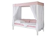 Himmelbett Massivholz Kiefer inkl.Tüll-Set Rosa Weiß