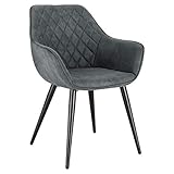 WOLTU Esszimmerstühle BH231gr-1 1x Küchenstuhl Wohnzimmerstuhl Polsterstuhl mit Armlehen Design Stuhl Stoffbezug Metall Grau