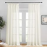 PONY DANCE Leinenoptik Gardinen mit Kräuselband - Wohnzimmer Vorhang Boho Halbtransparente Gardinen Landhausstil Vorhänge Hellbeige 2er Set H 260 x B 140 cm