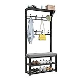 Metall Industrial garderoben 4 IN 1 garderobe mit sitzbank und Schuhschrank Multifunktional garderobenständer mit sitzbank garderobe flur, Geeignet für Flur, Schlafzimmer, Wohnzimmer (80 CM, grau)