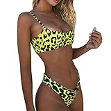 JUTOO BH Rückenfrei Tiefer Ausschnitt, Push Up Bikini Erst Probieren Dann Zahlen Damen Strandrock Women Sexy Fashion Leopard Print-Up Padded Bra Beach Bikini Set Swimsuit Bikini Set Rot (M, Gelb)