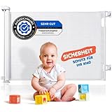 KINDERINSEL Baby Treppenschutzgitter ohne Bohren/mit Klebepads/Ausziehbar/Treppenschutz/Türschutzgitter/Hundegitter/weiß/einfach und 2 Mal flexibel anzubringen