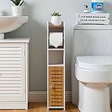 AOJEZOR Freistehend Toilettenrollenhalter, Toilettenpapieraufbewahrung Badregal Toilettenschrank für Kleinen Raum