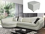 LINEA SOFA Ecksofa 5-Sitzer + Hocker CAIPI - Büffelleder - Elfenbein - Ecke Links