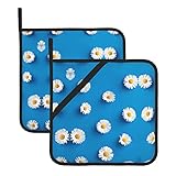 Topflappen, 2er-Set, weißes Gänseblümchen, hitzebeständig, Topflappen für Küche, rutschfest, zum Kochen, Backen, Hot Pad, 20,5 x 20,5 cm