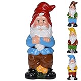 Gartenfigur Dekofigur Gartenzwerg aus Keramik robust farbenfroh mit roter Mütze wetterfest 40 cm