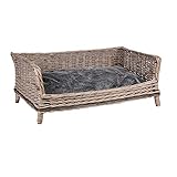 UNUS RM E-Commerce Hundebett Hundekorb Hundekörbchen aus Weide eckig mit Kissen grau für große und kleine Hunde 80cm Breite