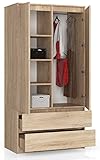 BDW Kleiderschrank 2 Türen, 4 Einlegeböden, Kleiderbügel, 2 Schubladen Kleiderschrank für das Schlafzimmer Wohnzimmer Diele 180x90x51cm (Eiche Sonoma)