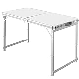 Grafner XL Aluminium Camping Tisch klappbar, stabil und tragbar, 120 x 60 x 70 cm, höhenverstellbar, Doppel Klapptisch Alu Gartentisch Mehrzwecktisch Outdoor Koffertisch Picknick Tisch Festival