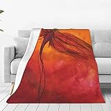 DEHIWI Rote Libellen-Flanell-Fleecedecke, 101,6 x 76,2 cm, ultraweich, warm, gemütlich, Überwurfdecke, Ganzjahresdecken für Bett, Sofa, Wohnzimmer, Outdoor