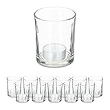 Relaxdays Teelichtgläser, 12er Set, Teelichthalter aus Glas, Schlichte Votivgläser, H x D: 8,5 x 7 cm, Deko, transparent