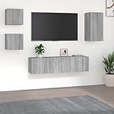 ZEYUAN 5-TLG. TV-Schrank-Set, Wohnwand Wohnzimmer, Anbauwand Wohnzimmer, Schrankwand Wohnzimmer, Tv-möbel, Wohnzimmer Wand, Grau Sonoma Holzwerkstoff