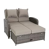 Greemotion Rattan-Lounge Bahia Rondo, Sofa & Bett aus Polyrattan, Indoor & Outdoor, 2er Garten-Sofa mit Stahl-Gestell, Daybed, braun-beige