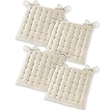 Gräfenstayn® 4er-Set Baumwoll-Sitzkissen 40x40x5cm mit Haltebändern für Indoor und Outdoor mit Öko-Tex Siegel - (Creme)