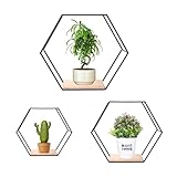 Umelee Set aus 3 Hexagon-Wandregalen, schwarzen schwebenden Regalen, Metall- und Holz-Hängeregalen für Schlafzimmer, Bad, Wohnzimmer, Küche, Waschküche, Aufbewahrung & Wanddekoration (Schwarz)