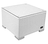 RS Trade® Exclusive 'Toscana' Polyrattan Beistelltisch mit verstärktem Alu-Gerüst und Temperglas Tischplatte (bis 90 kg als Hocker nutzbar), mit Spannbändern und höhenverstellbaren Standfüßen; Weiss