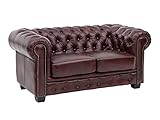 Woodkings® Chesterfield Sofa 2-Sitzer Echtleder Couch Bürosofa Polstermöbel 2er antik Unikat Herrenzimmer englisches Ledersofa Stilsofa Clubsofa (antik rot)