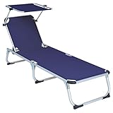 Divero Sonnenliege mit Dach blau 187x57x30 cm Keret klappbar 5fach verstellbar Gartenliege Aluminiumrahmen Dreibeinliege wetterfest robust