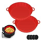 KAMEUN 2 Silikonform Heißluftfritteuse 21cm mit 4 antirutsch für heißluftfritteuse Air Fryer Ersatzkorb Ungiftig und Lebensmittelecht Wiederverwendbar Antihaft Silikontopf für Mikrowelle Ofenzubehör
