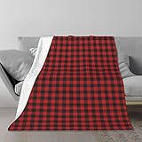 Doppeldecke, Fleece-Flanell, 300 g/m², leicht, flauschig, gemütlich, weich, für Bett, Sofa, Couch, Reisen, Camping, 203 x 152 cm, Rot / Schwarz