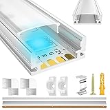 LIAOINTEC LED Aluminium Profil 10 x 1m U-Form LED Aluminium Profil mit Weiß Milchige Abdeckung, Endkappen, und Montageklammer für LED-Streifen, Leisten (LED Strips/Band bis 12 mm inkl.)