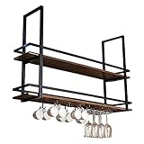 GONCBKVN Rustikales hängendes Weinregal mit Glashalter und Regal, Weinglasregal aus Metall an der Deckenbar, 2-lagiges industrielles Lagerregal zur Deckenmontage (Color : Black, Size : 100x30x80cm)