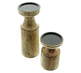 Kerzenhalter Leuchtduett, 2er Set, Mangoholz, naturbelassen, Metall, Mattschwarz Maße: Ø 9 x 15 cm, Ø 9 x 25 cm, passend für Kerzen max. Ø 7 cm, ohne Kerzen