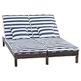 Outsunny Polyrattan Doppelliege Sonnenliege Gartenliege für 2 Personen Relaxliege Luxus Lounge 5-stufige Rückenlehne Metall PE Rattan Blau+Weiß 196 x 120 x 28 cm