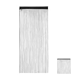 Relaxdays Fadenvorhang schwarz, kürzbar, Tunneldurchzug, für Türen & Fenster, waschbar, Fadengardine, 90x245 cm, Black, 90x245cm