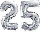 Luftballon 25 Ballon 25. Geburtstag Ballon Silberhochzeit Silber Folienballon 25 XXL Größe 86cm-100cm silberner Dekoballon 25 Geburtstag Jubiläum 25 Jahre Folienluftballon Zahl 25 Silber
