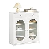 SoBuy FSB68-W Sideboard mit Glastüren Schuhschrank Küchenschrank Kommode Schrank Flurschrank Buffet Aufbewahrungsschrank Weiß BHT ca.: 80x90x35cm