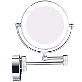 FINLIX Wandmontierter Kosmetikspiegel for das Badezimmer, 20,3 cm, doppelseitiger Messing-Vergrößerungs-Schminktisch, Faltbarer Schalter, elektrischer Stecker (Color : Chrome, Size : 7X)