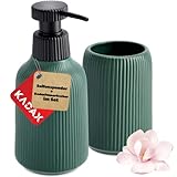 KADAX Badezimmer Zubehör, Badezimmer Set aus Keramik, Badezimmerbecher, Seifenspender, WC-Bürste, Badezimmer-Zubehör-Set, Badausstattung Set (grün, 2)