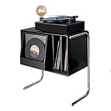 Schallplattenständer Plattenspielerständer, Schallplatten-Aufbewahrungsschrank mit 2 Edelstahlbeinen und großem Stauraum, Beistelltisch for Schlafzimmer und Wohnzimmer CD Aufbewahrung Organizer ( Colo