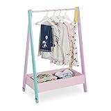 Relaxdays Kinder Kleiderständer, Kleiderstange für Kinderzimmer, mit Ablage, HBT: 99x64,5x42 cm, Kindergarderobe, bunt