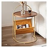 HIHELO Wohnzimmertisch Couchtisch, Metall-Nachttisch, Sofa-Beistelltisch, runder Tisch mit Abnehmbarer PU-Aufbewahrungskorbtasche Tisch in der Mitte