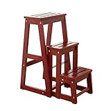 Leiterstuhl Treppenstuhl Hockerleiter Holz 3 Schritt Hocker, Faltbare Trittleiter Multifunktionsleiter Stuhl Dual Purpose Klettern für Küche Büro-Bibliothek