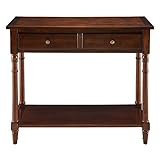MODERION Konsolentisch aus Holz Massiv, Wohnzimmer-Beistelltisch mit 2 Schubladen Robust und Stabil, für Wohnzimmer, Flur, Schlafzimmer usw, 90 x 35 x 77 cm (B/T/H) (Rot-braun)