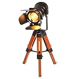 Barcelona LED Vintage Stehleuchte Tripod Stehlampe Studiolampe Deckenfluter im Industrie Cinema Stil, mit Dreifuß aus Holz, für Studios, Wohnzimmer, Restaurants, Bars, LV238